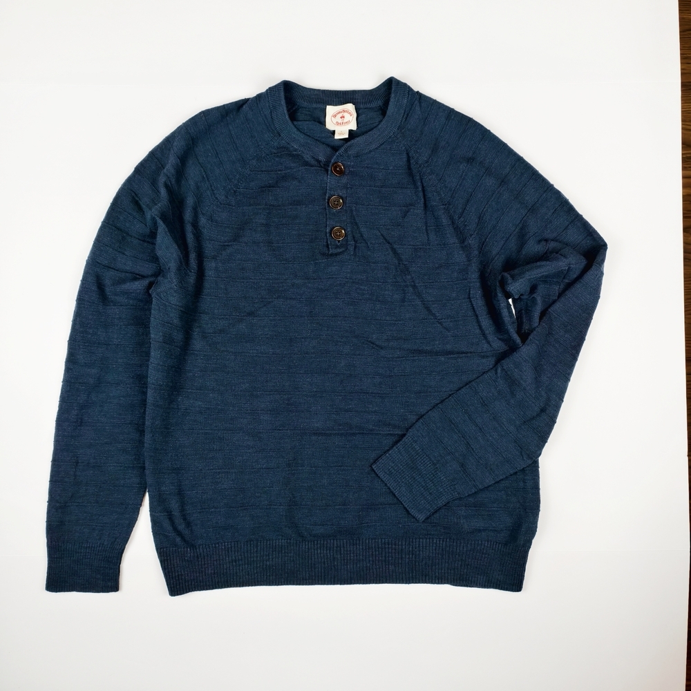 Brooks Brothers Red Fleece Men L Navy Sweater Linen Blend Casual Layering